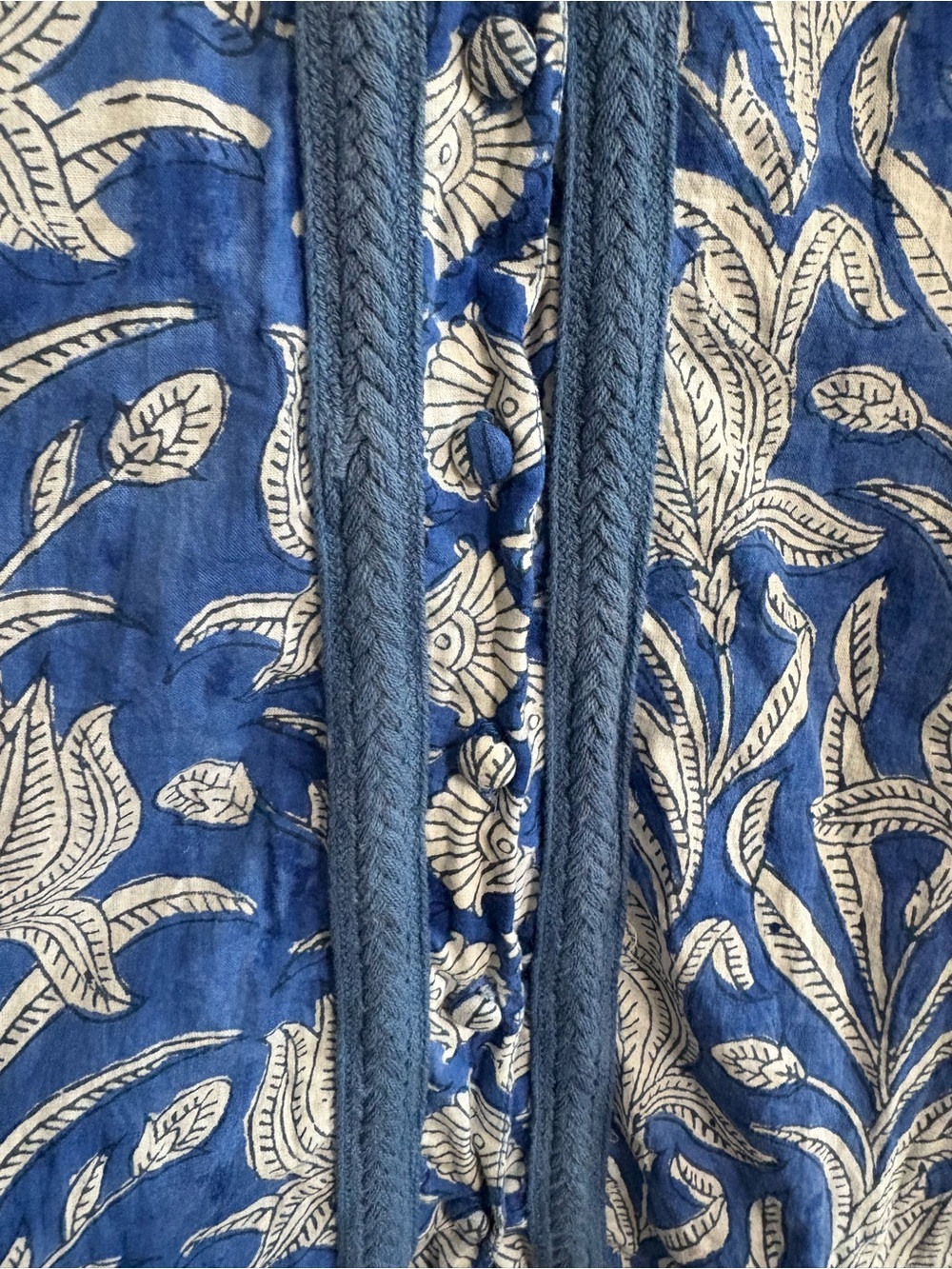 Azure & Indigo Blue White Floral Cotton dress/ Cover Up Large - Picture 7 of 10